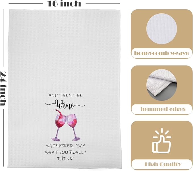 Wine Lovers Kitchen Towels - Funny Wine Gifts Decorative Waffle Dish Towels, Hand Tea Towel (16×24 Inches)