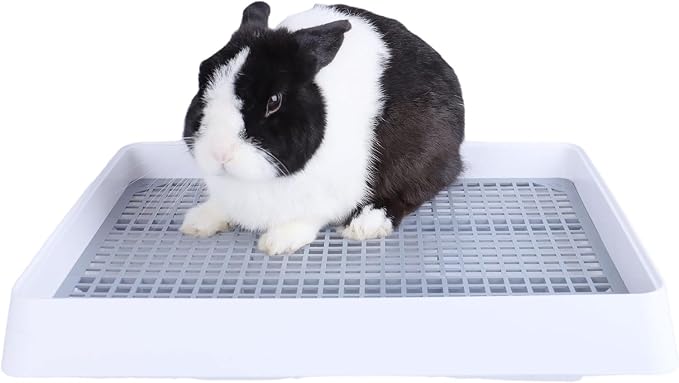 Large Rabbit Litter Box for Cage,Bunny Litter Box Grate Restroom with 50 Pcs Disposable Rabbit Cage Liner Guinea Pig Litter Pan with Grate Rabbits Litter Tray Pet Toilet for Rat Ferret Hamster