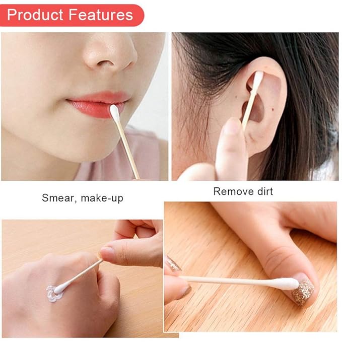 Cotton Swabs, 900 Count Bamboo Sticks Cotton Swabs with a Clear Dispenser Holder Cotton Buds with Wooden Handles For Ears Makeup or Nails Personal Care