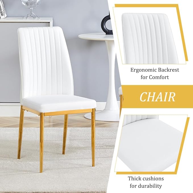 Round Dining Table Set for 4, Modern Kitchen Dining Table Chairs Set for 4, 42" Faux Marble Dining Room Table Set & 4 PU Leather Chairs for Kitchen Living Office Cafe Small Space