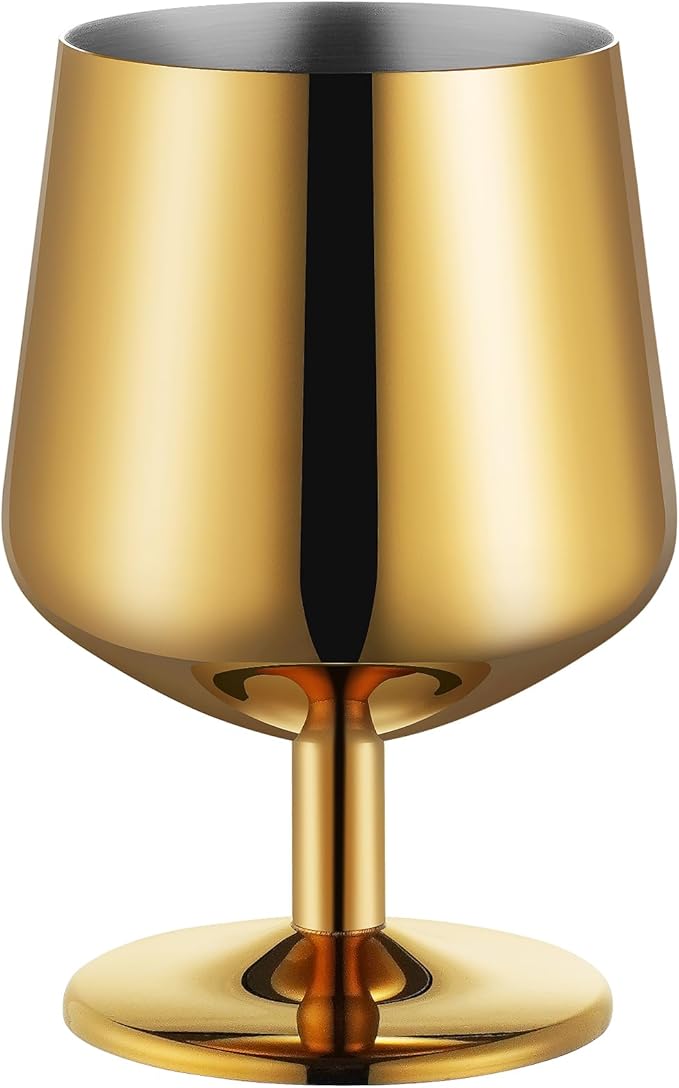 12oz Snifter Glasses Set of 4, Cognac Glasses for Men, Brandy Snifter Glasses, Stemmed Whiskey Glasses, Bourbon Snifter, 18/10 Stainless Steel, Gold, Ideal Gift For Wine Lover