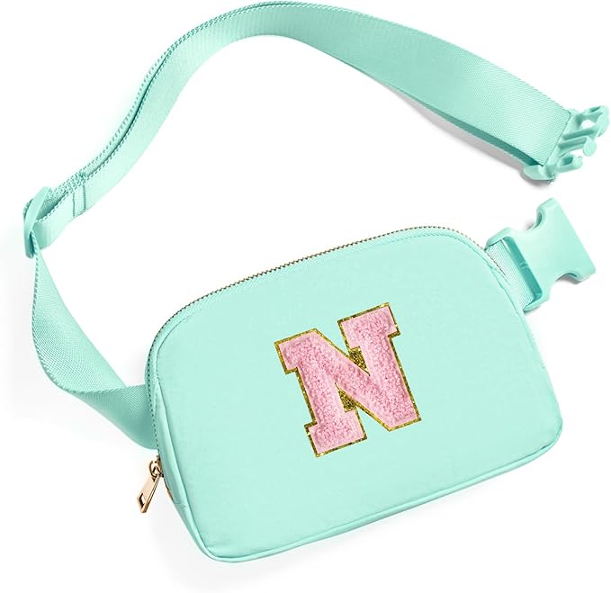 Gitus Belt Bag Fanny Pack Crossbody Bags with Initial Letter Patch Cute Stuff Birthday Gifts for Teenager Girls Trendy Preppy Stuff for Teen Girls Cool Stuff for Teens (Mint Green-N)