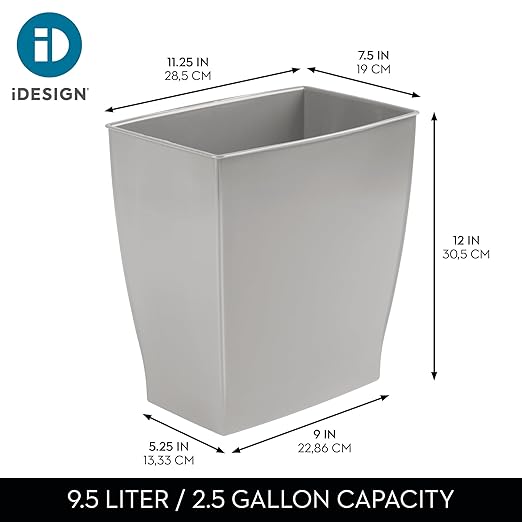 iDesign Small Bathroom Trash Set of 4-Gray Mono Rectangular Can M4