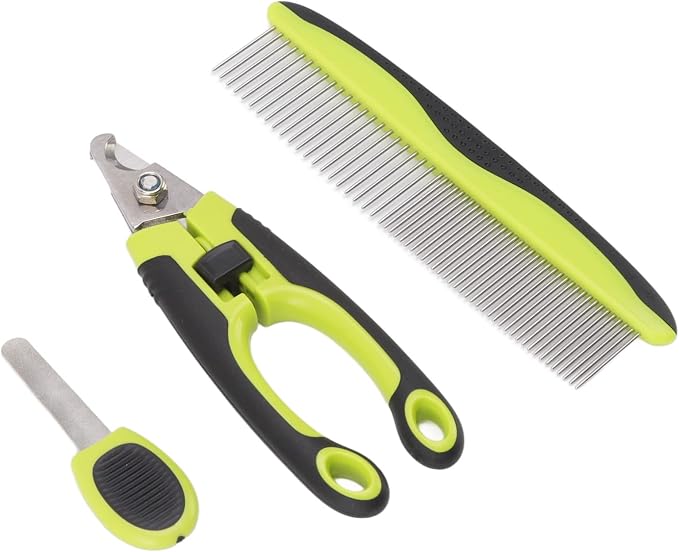Gavigain Pet Grooming Kit, Stainless Steel Tools, Non Slip Handles, Portable, for Dogs, Cats, Rabbits, Ferrets, Birds, Home Grooming Supplies