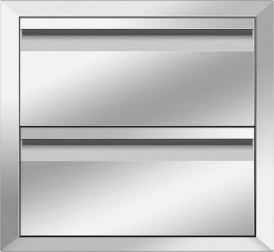 Outdoor Kitchen Drawers Stainless Steel 18W X 15H X 23D Inch, Flush Mount Double BBQ Island Drawers with Hidden Handle for Outdoor Kitchens, Patio or Grill Station