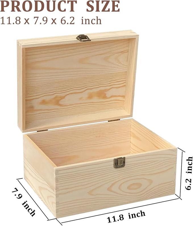 Large Personalized Baby Keepsake Box, Pine Wood 11.8x8x6.2 inches Memory Box for Keepsakes Custom Engraved Newborn Gift Box with Lid, Baby Shower Gifts for Boys Girls Keepsake Chest