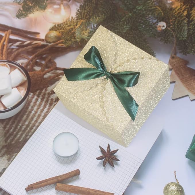 WEWILUCK Small Gift Boxes for Presents, Gold Glitter Christmas Gift Boxes Bulk for Women, Man, Empty Square Gift Box for Gifts Widely Used in Various Occasions(4.75” x 4.75” x 3.53”)