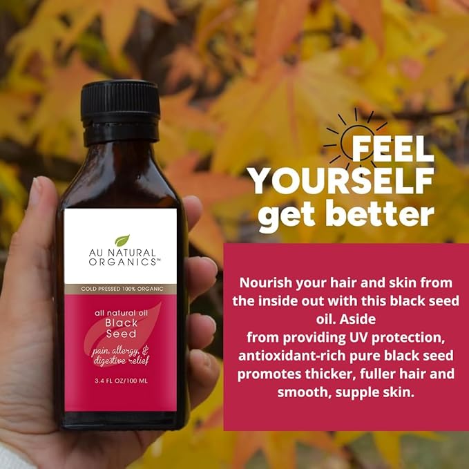Au Natural Organics Black Seed Oil - USDA Certified Organic Black Seed Oil (Nigella Sativa) Cold Pressed for Supplements, Hair Growth, Strengthen Immunity, Digestive Health & Brain Support - 3.4 Oz