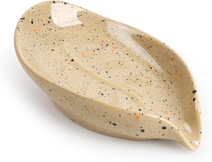 Soap Holder, Self Draining Soap Dish, Leaf Shape Bar Soap Holder Ceramic Drain Soap Dishes for Bathroom Sink Shower Kitchen, Easy to Clean Keeps Soap Dry, ANTIS'S HOME