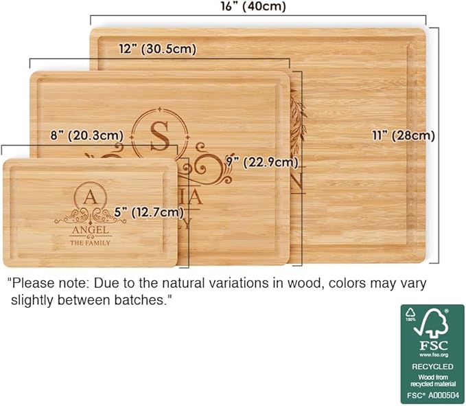callie Personalized Family Cutting Board, Bamboo Charcuterie Boards with Juice Grooves, Engraved Name Christmas, Housewarming Gifts for Family (S, M, L)
