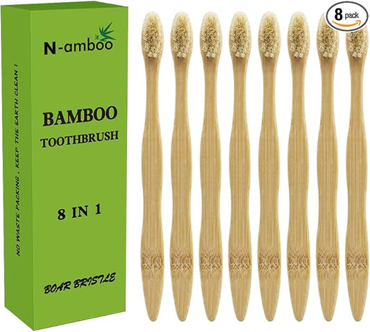 Bamboo Toothbrush Boar Bristles 100% Biodegradable and Natural 8 Pieces of One Pack