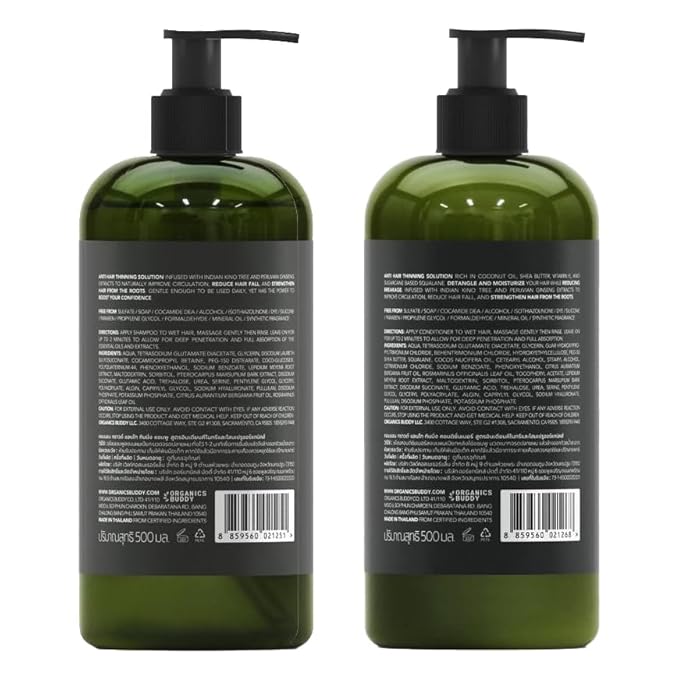 Common Ground Natural Anti Thinning Shampoo and Conditioner Set, Sulphate, Paraben & Cruelty Free, Vegan, Plant-Based, Bergamot, Rosemary Scent, Kino Tree & Ginseng DHT, All Hair, Men & Women