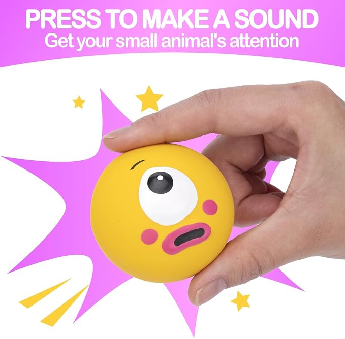 BESNEW Natural Rubber Squeaker Toys for Ferret,High Elasticity Ferret Latex Squeaker Balls 3 Pack,Tough Teething Toys Big Eyes Printed Toy Ball for Small Dogs,Easy to Clean