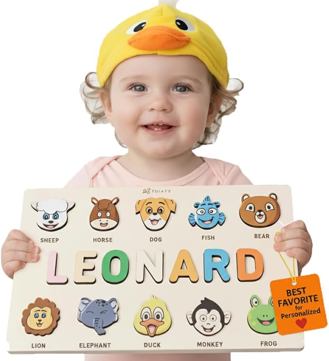 First Birthday Gifts for Boys Girls, Personalized Baby Gifts, Wooden Puzzles for Toddlers 1-3, Animal Toys for Toddlers 1-3, Customized Baby Gift, 1-2 Year Old Toys