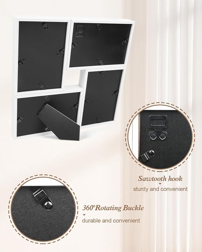 KAPIX 4x6 Picture Frames Collage, Collage Frame Wall Decor Display Four 4x6 Family Photos, Glass Front, Wall Hanging or Tabletop, White