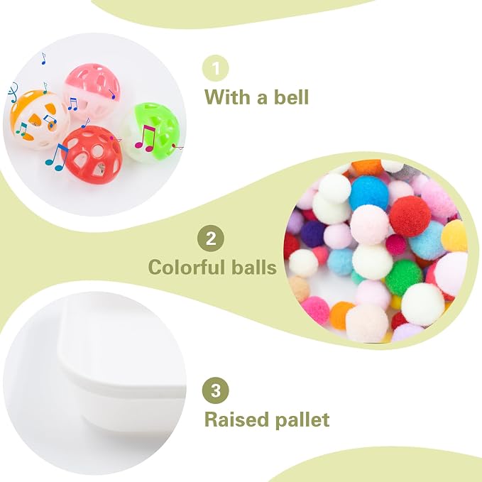 2 Set Hedgehog Dig Box Tray Set, Including Multicolor Furry Balls and Ball Bell Toy, Enrichment Toy Hedgehogs Cage Accessories for Hamster Guinea Pig Ferret Kitten