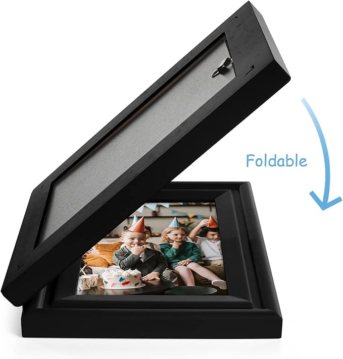 4x6 Double Hinged Picture Frame Folding Photo Frame Horizontal and Vertical in Black Pine Wood with Real Glass for Tabletop X2-HEI-HS46