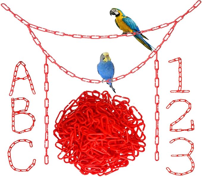 200Pcs Red C-Clips Plastic Chain Links for Birds & Small Pets | Non-Toxic Safe & Durable. Chew-Resistant For Indoor/Outdoor. C-Clip Snaps Together Easily. Plastic Chain Toy For Small Pets
