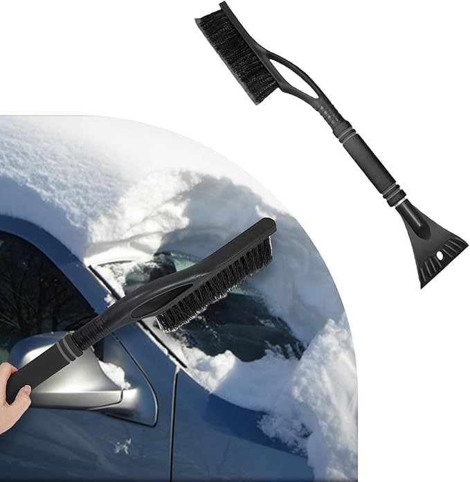 Car Snow Brush and Ice Scraper, Multi-Functional Detachable Snow Brush with Foam Grip, Ice Snow Removal Cleaning Tool for Car Windshield Window, Universal Car Accessories (Black)