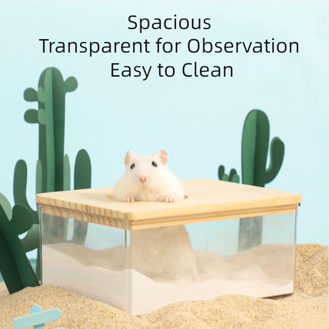 Small Animal Sand Bath Box with Climbing Ladder - Geometric Shape Transparent Acrylic Shower Room Pet Digging Sand Container - Suitable for Hamsters Mice Lemmings Gerbils (Medium,Rectangle)