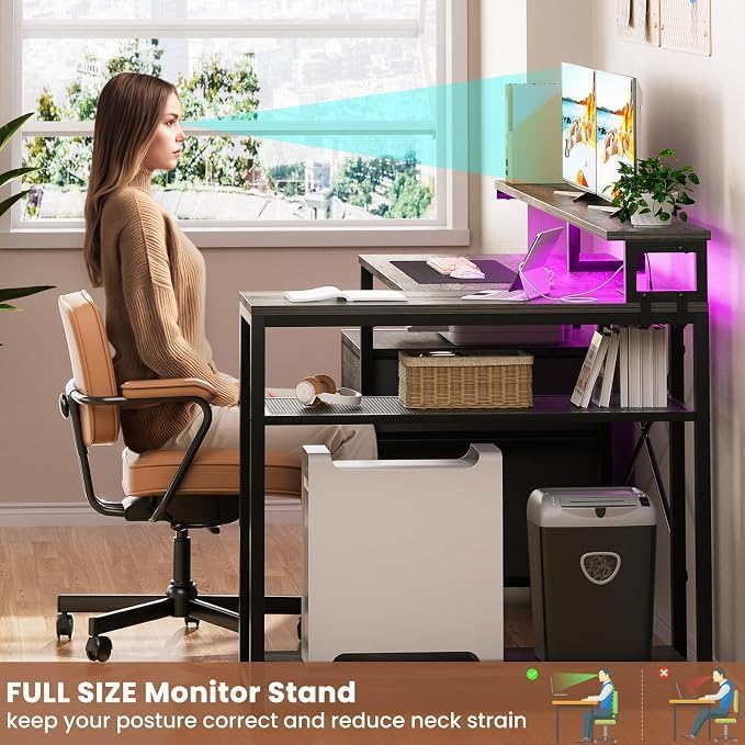 Aheaplus L Shaped Desk with File Drawer, Reversible L Shaped Gaming Desk