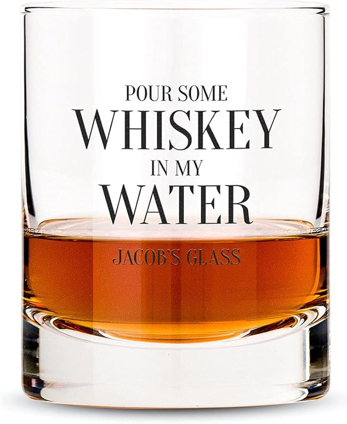 WEDDINGSTAR Personalized Whiskey Glass 11oz - Whiskey in my Water Print