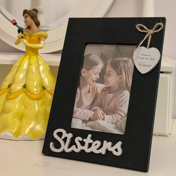Sisters Picture Frame, Black Heart Photo Frame for Sisters and Girls 4x6 Vertical