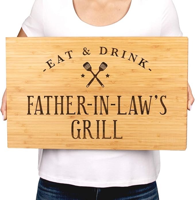 Andaz Press Large Bamboo Wood BBQ Cutting Board Gift, 17.75 x 11-inch, Father-In-Law's Grill, 1-Pack, Laser Engraved Serving Chopping Board Christmas Birthday Chef Kitchen Ideas