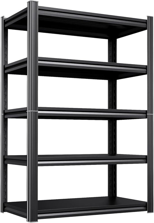 Heavy Duty 5-Tier Garage Shelving Unit (2500 LBS Capacity) – 71.2" Hx35 Wx16 D Adjustable Metal Storage Rack, Industrial Steel Utility Shelves for Garage, Pantry, Warehouse, and Basement Black