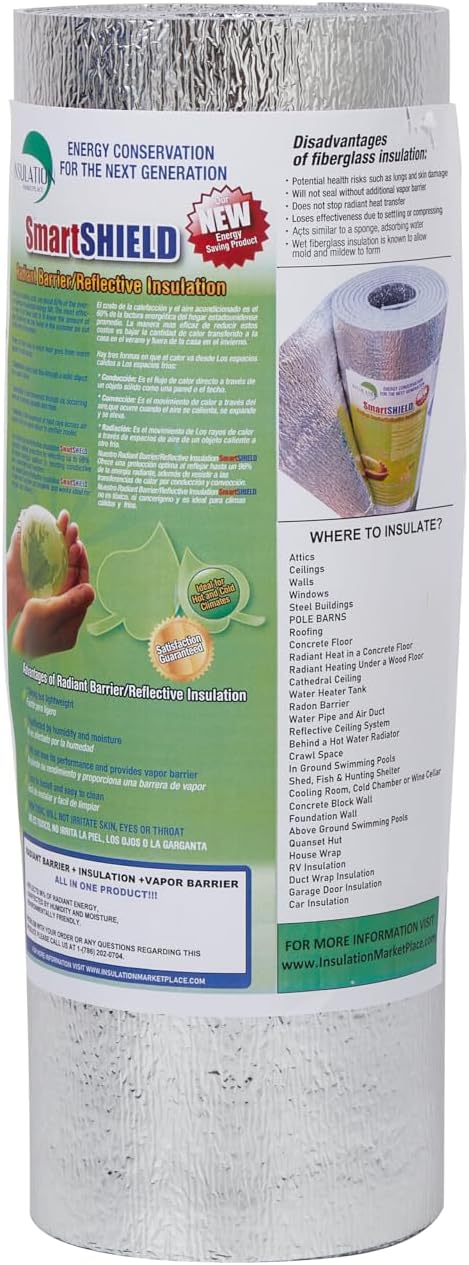 INSULATION MARKETPLACE SmartSHIELD -3mm 16inx10Ft ReflectiveINSULATION roll, Foam Core Radiant Barrier, ThermalINSULATION Shield - Engineered Foil