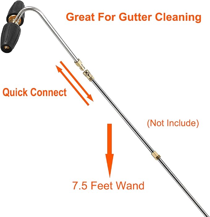 RIDGE WASHER Gutter Cleaner Attachment for Pressure Washer, with 2 Rotary Turbo Nozzle, 1/4 Inch Quick Disconnect, 3600 PSI