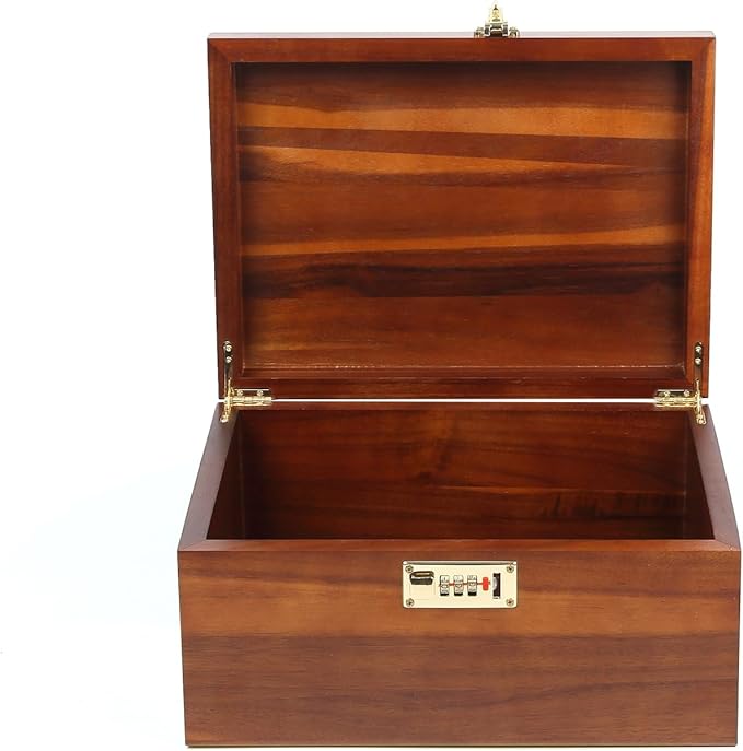 Large Wooden Keepsake Box - Wood Storage Box Decorative Boxes with Combination Lock for Storing Keepsake Memory Gift, 12.5 IN Wooden Memory Boxes with Lid for Home Decor-WB005-(Brown