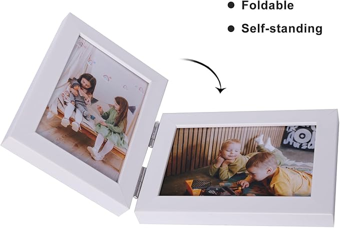Double Vertical And Horizontal 5X7 Hinged PS Family Picture Frame Collage For Desktop or Tabletop (White 5775)