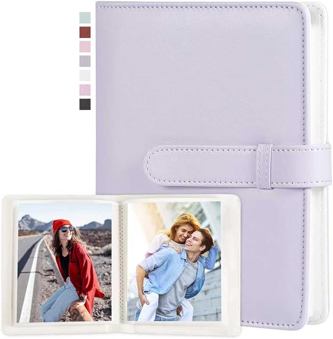 Lifting Photo Album 4x6 with 68 Pockets，Premium Vegan Leather Cover Small Photo Album Book，Mini Picture Album for Family Birthday Anniversary Baby Vacations (Purple)