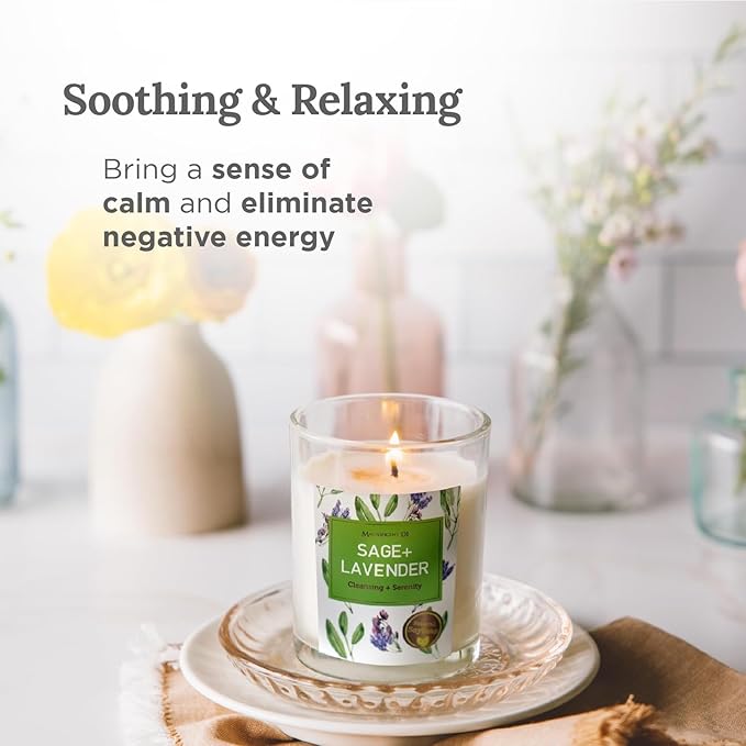 Magnificent 101 Soy Candle Set of 3 Pure Sage & Lavender - 3.5 oz Glass Jars, 42-Hour Burn - Natural Aromatherapy Candles for Energy Cleansing & Meditation Accessories