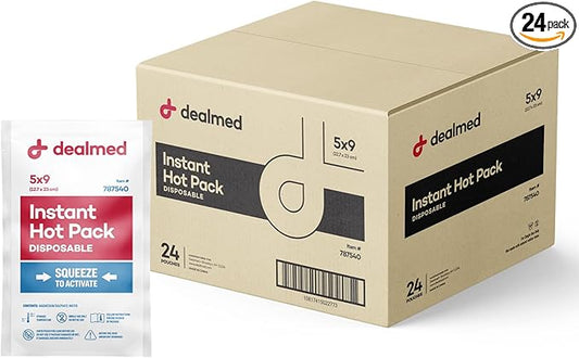 Dealmed Instant Hot Pack – Pack of 24, 5" x 9" Disposable Hot Packs for Injuries, Swelling, Sprains, Muscle Soreness and More, Single Squeeze Activation White