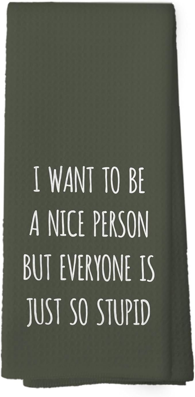 Funny Humorous Green Kitchen Towels Adult Humor, Sarcastic Gifts for Women Hand Towels for Bathroom, I Want to Be a Nice Person Decorative Tea Towels Dish Towels 16x24 Inch