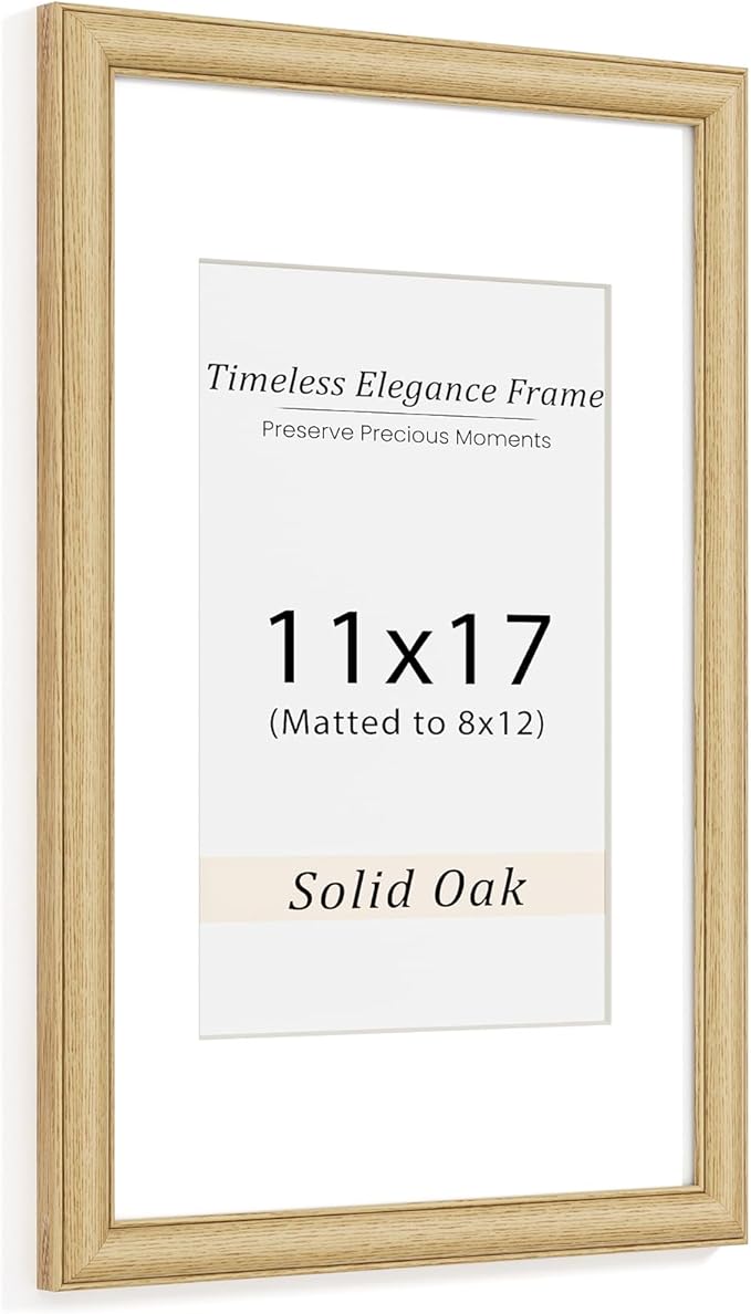Natural Oak 11x17 Picture Frames Mat to 8x12 Picture Display,Original Wood Handcrafted Diploma Frame,Wooden Frame 11x17 with Tempered Glass Graduation Family Wedding Certificate Photo Wall Mounted