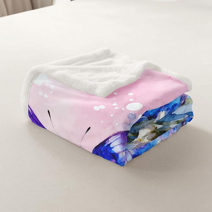 Feelyou Girls Watercolor Butterfly Fleece Throw Blanket Throw 50"x60" Kids Pink Purple Sherpa Blanket Plush Fuzzy for Bed Couch Chair Living Room, Cute Daisy Bed Blanket Room Decor