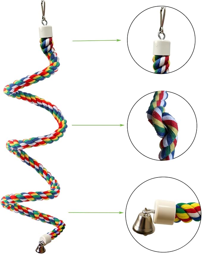 Bird Rope Perch & Birds Swing Set - Bird cage Accessories, Rope perches for Conures, Parrots,Cockatiel,Lovebird,Budgerigar,Parakeet perches for cage,Birds perches