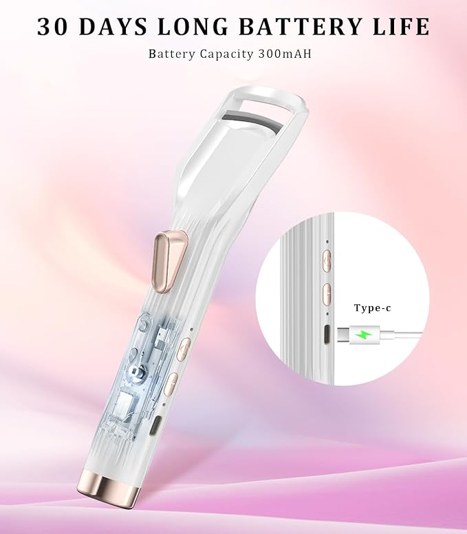 Heated Eyelash Curler Premium PRO - Fast Heat up in 8s - 24 Hours Long Lasting - Rechargeable Electric Eyelash Curler with Type-C, Innovative L Silicone, 2 Heat Modes, Anti-Burn Eyelid, White-FC