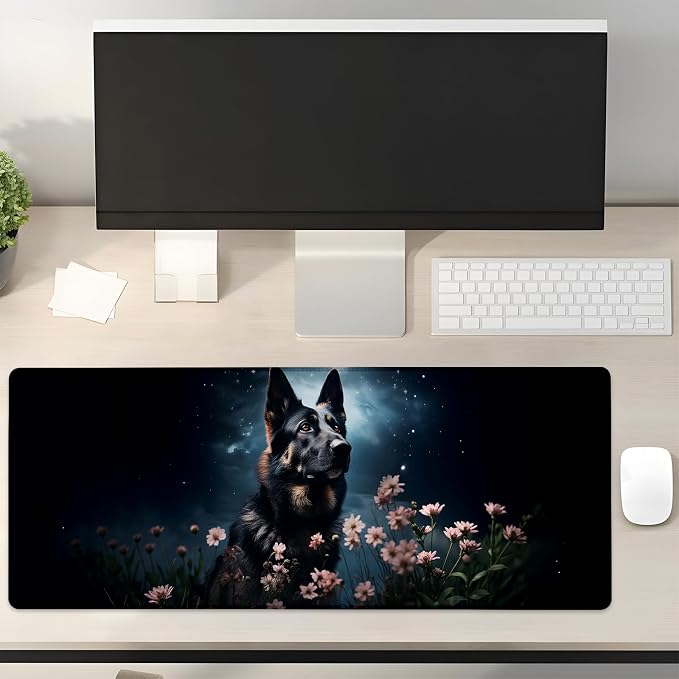 Cute German Shepherd Gaming Mouse Pad Gifts 31.5" x 11.8", Non-Slip Rubber Base MousePads for Computers Laptop School Office Home Accessories Decor, Mouse Pad, Keyboard Desk Mat