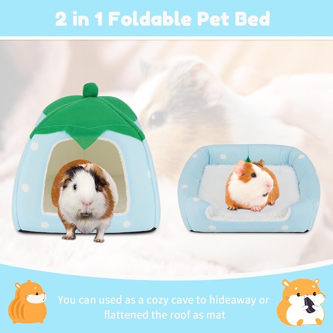 BWOGUE Guinea Pig Bed Hideout, Washable Hamster Cave for Small Animals | Removable Cushion for Cleaning, Warm Fleece Nest, Washable Bed, 10 x 9.8 x 9 in, Dwarf Rabbits Hedgehogs