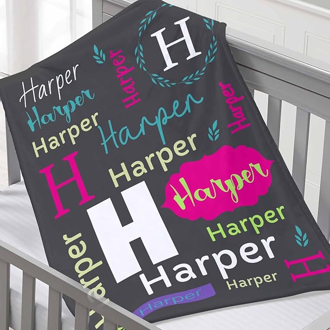 Ship Next Day, Personalized Baby Blanket for Boys Girls, Custom Name Blanket Baby Shower Super Soft Flannel Christmas Easter Birthday Gift for Newborn Toddler Kids