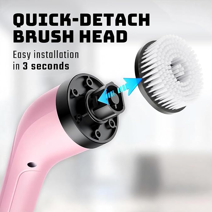 Electric Spin Scrubber for Cleaning Bathroom: Cordless Power Shower Scrubber - Electric Cleaning Brush for Tile Tub - Pink