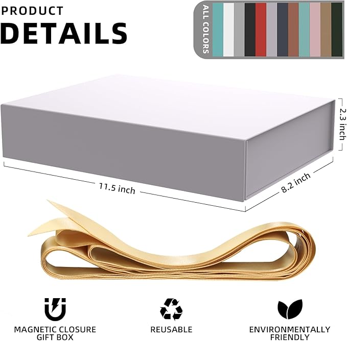 MOZRRO 5 Pack Gift Boxes with Lids, 11.5 x 8.5 x 2.3 Inches Packing Box for Presents Ribbon Magnetic Closure, Luxury Wrapping Gift Boxes for Weddings, Birthdays, Chrismas, Halloween, Purple