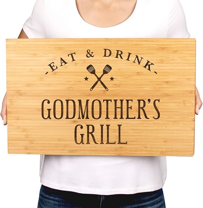 Andaz Press Large Bamboo Wood BBQ Cutting Board Gift, 17.75 x 11-inch, Godmother's Grill, 1-Pack, Laser Engraved Serving Chopping Board Christmas Birthday Cutting Boards For Kitchen