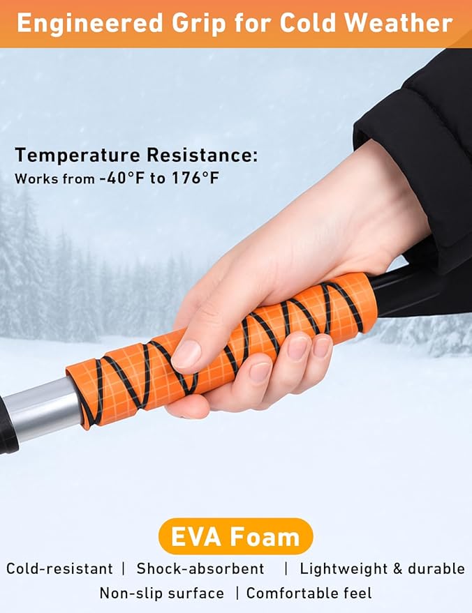 EcoNour 27" Aluminum Snow Brush with Ice Scrapers for Car Windshield and Window | Car Snow Scraper and Brush with Ergonomic Foam Grip Winter Accessories (Orange, Red, Green) (3 Pack)