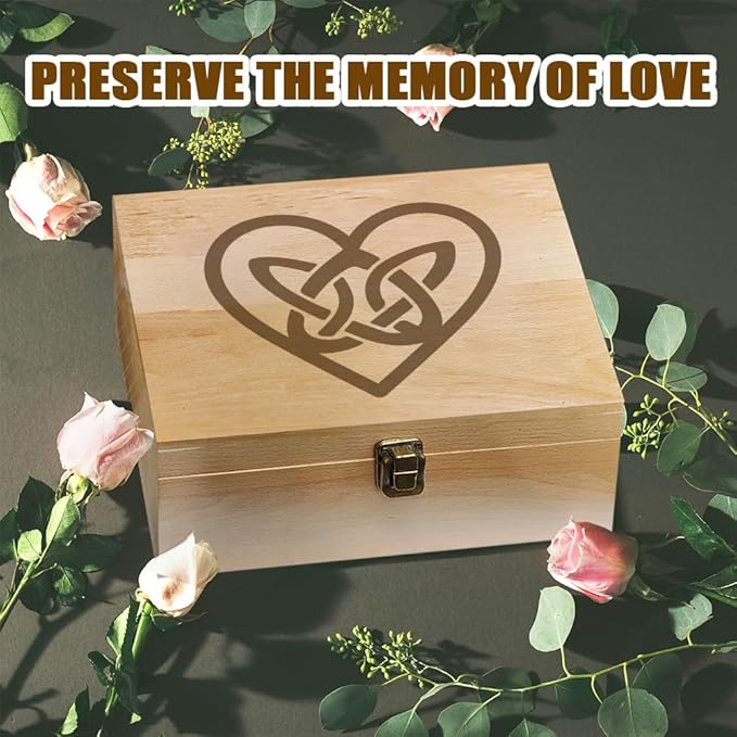 arricraft 1 Pc Love Theme Wooden Memory Keepsake Box, Irish Love Knot Metal Knot Box with Hinged Lid Photo Boxes for Office Storage Keepsake Chest for Anniversary, Wedding, Memory, Valentines Day