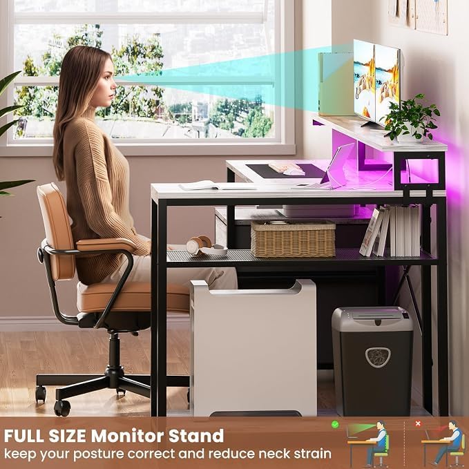 Aheaplus L Shaped Desk with File Drawer, Reversible L Shaped Gaming Desk